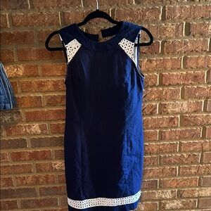 Lauren James Blue and White Cocktail Sheath Dress